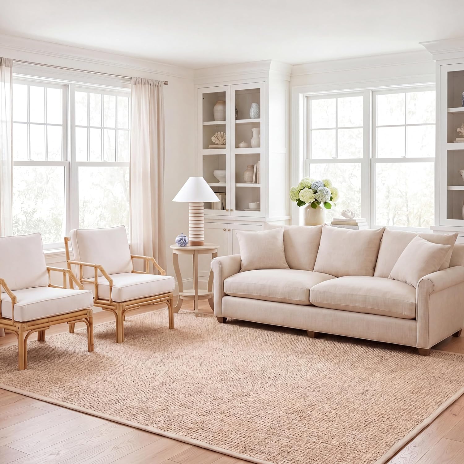 Area Rug  Natural Fiber Collection - Natural & Beige, Seagrass, Basketweave Pattern with Border
